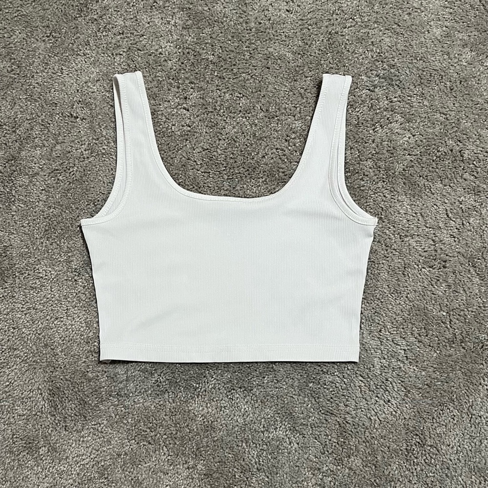 White Scoop Neck Crop Tank Top